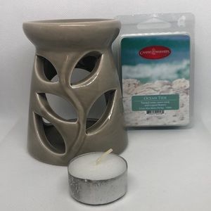 🩶 Tart Burner Set 🩶 Ceramic Gray Holder with Ocean Tide 🌊 Wax Melts NWT 🩶